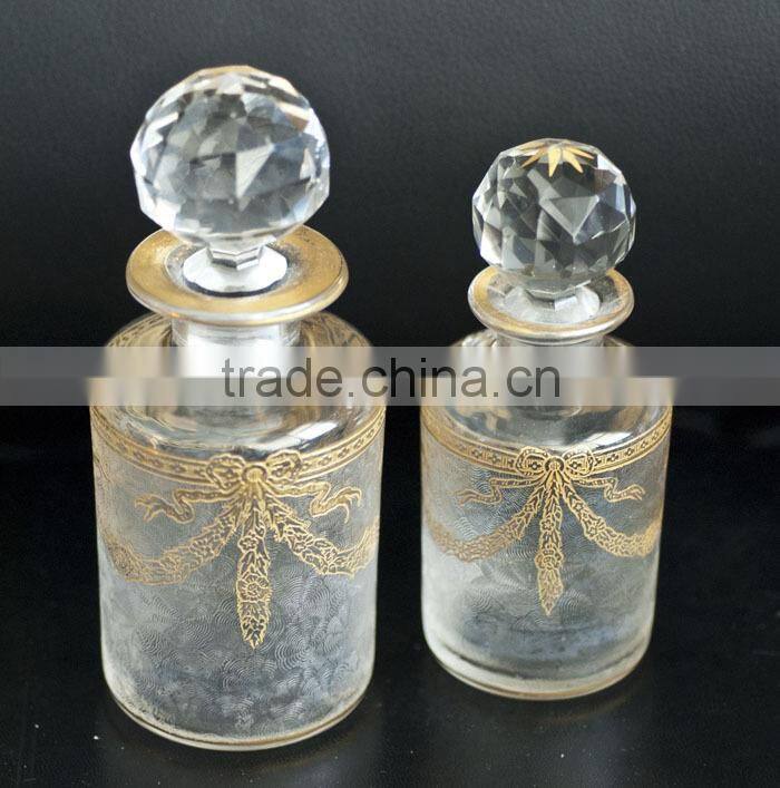 green color crystal decorative perfume bottle with golden flower
