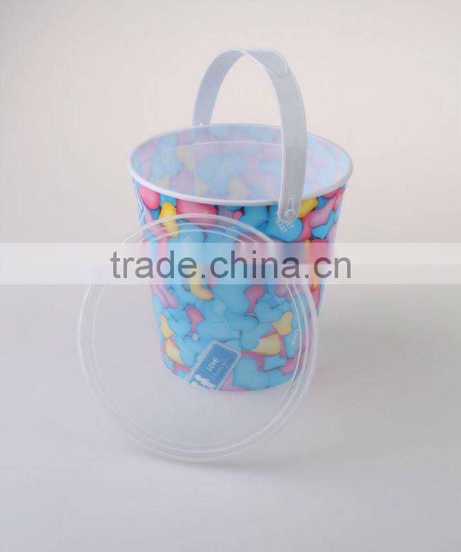 colorful Plastic printing Popcorn Bucket with Lid