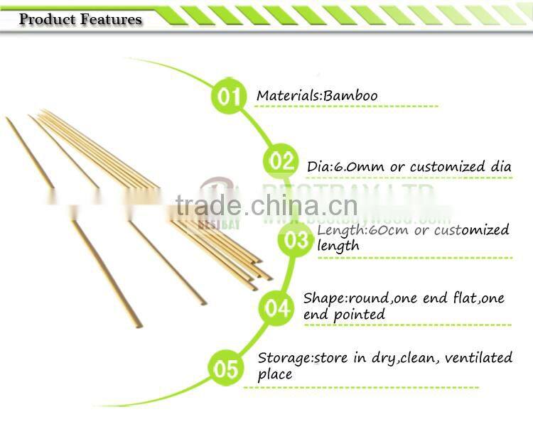 bamboo skewer with custom logo , Disposable Bamboo skewer 600 x6 mm