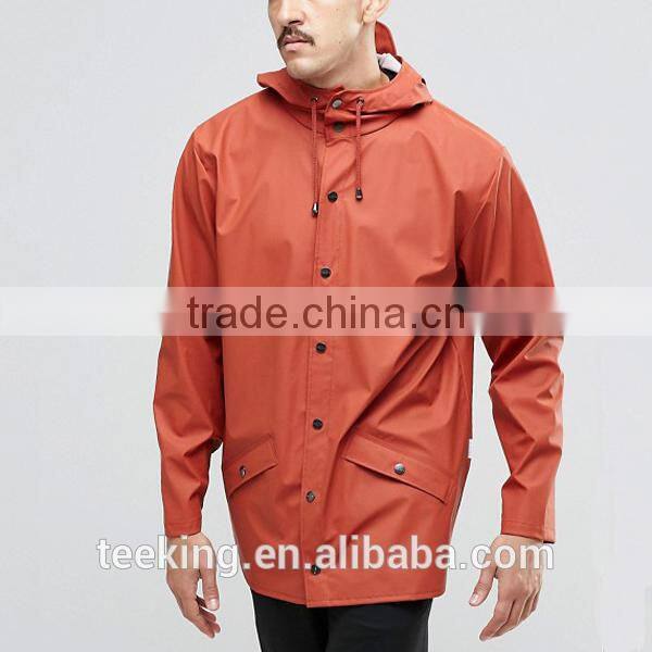 custom button-up plain men's waterproof rain jacket