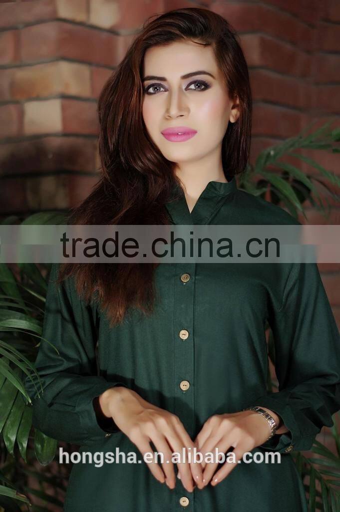 Latest front open shirt kurta designs with long sleeves fashion back embroidery HSD7685