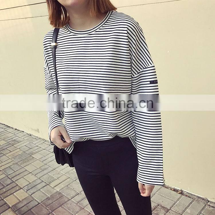 Fashion custom stripe long sleeve women bulk wholesale t shirts