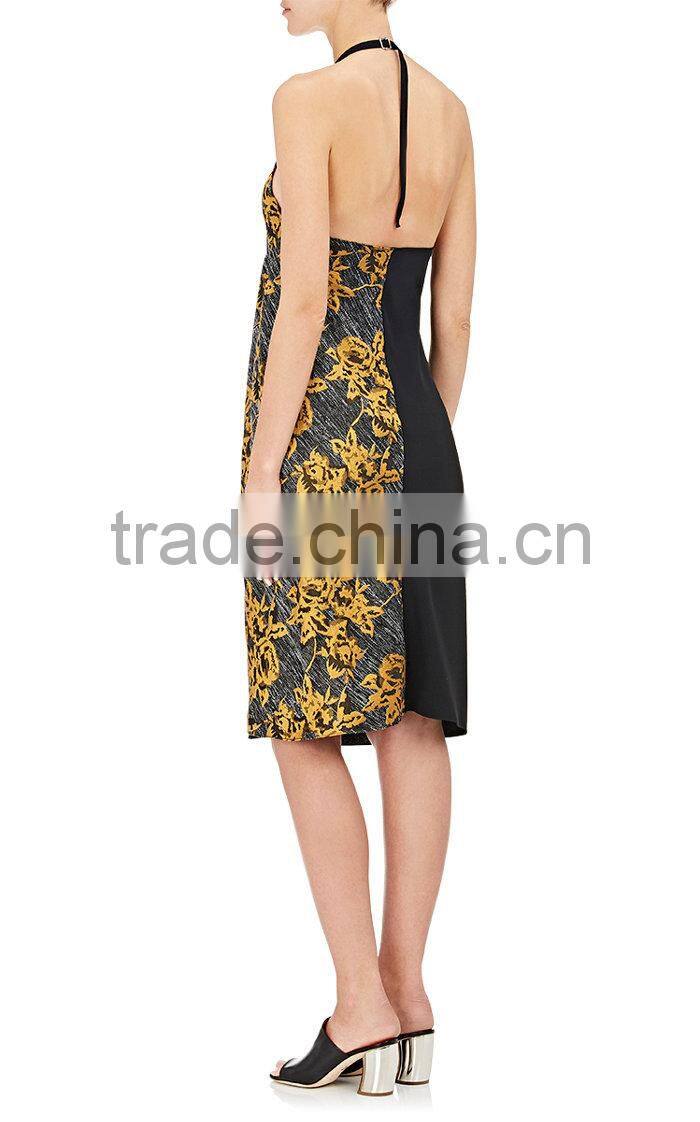 Customized Lady Apparel Casual Surplice Neck Adjustable Halter Strap Dress(DQM023C)