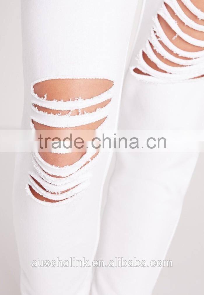 OEM service fashion cheap white ripped front jogger pants
