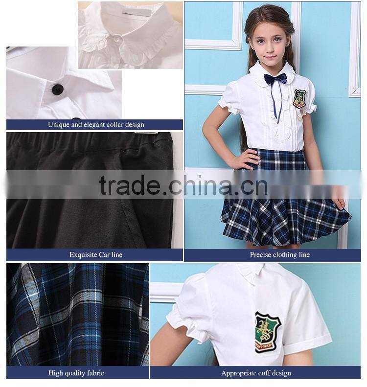 Custom Primary School Shirt /Short Skirt And Pants For Children Summer School Uniform