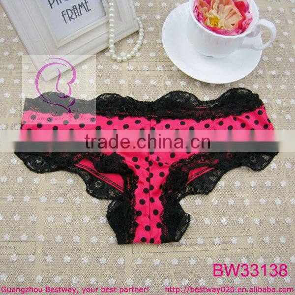 Sexy red cheeky underwear with black lace trim back v shape open underwear