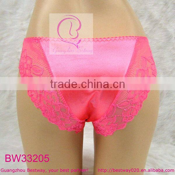 Sexy satin panties for women with front top and back part lace decorated satin bikini panties for your girls women ladies cheap