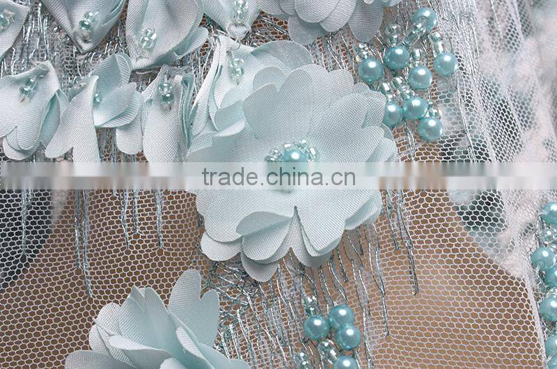 3D Beaded Embroidery Lace Fabrics Gold Yellow French Lace Fabric 2017