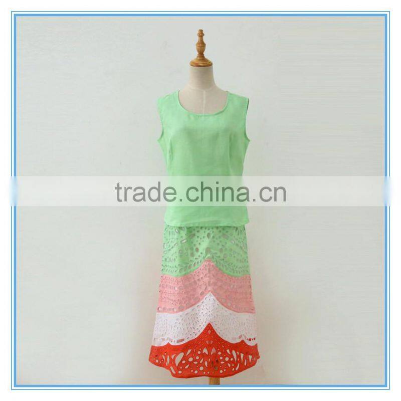 Ramie cotton fabric multi color and embroidery ladies office suit