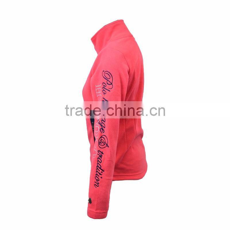 Women 100% polyester embroideied logo polar fleece jacket custom