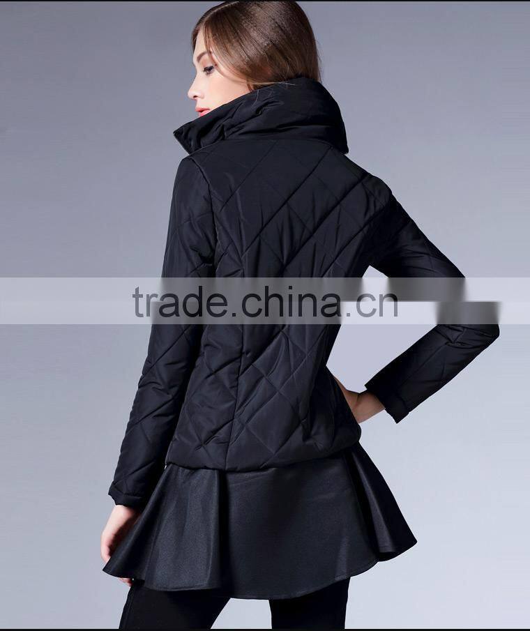 Ladies High Collar Quilting Jacket With PU Skirt