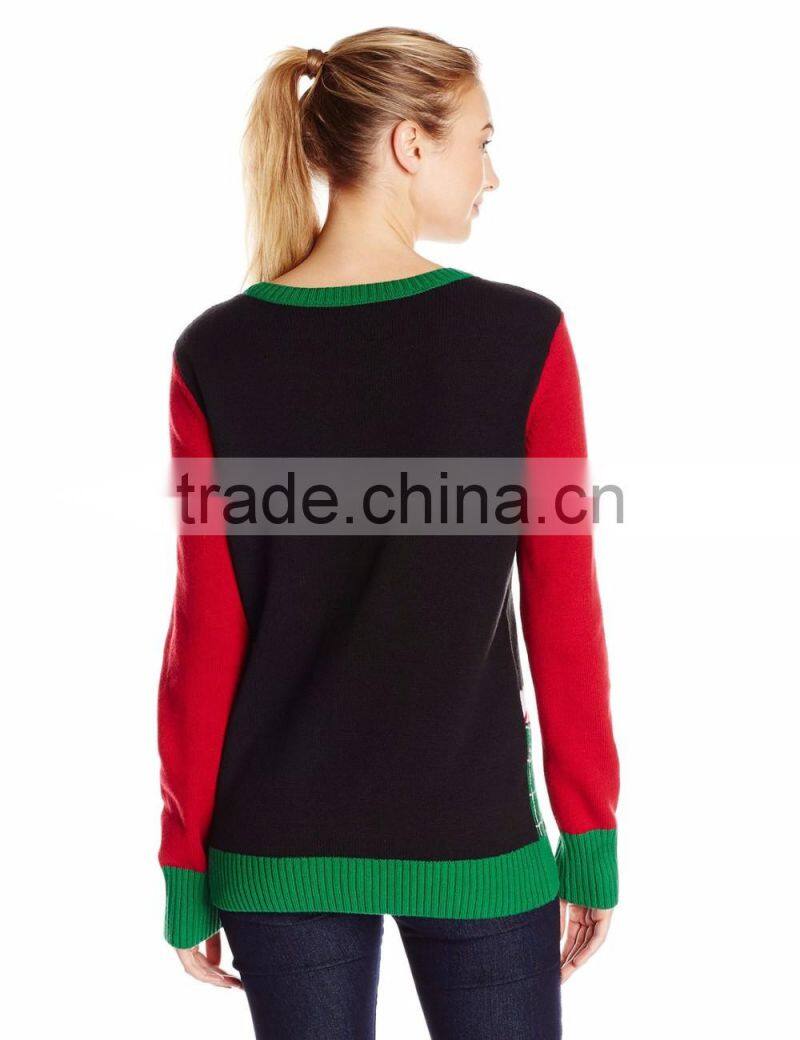 Women Geen Colorful Sweater Tree Pattern Acrylic Christmas Sweater