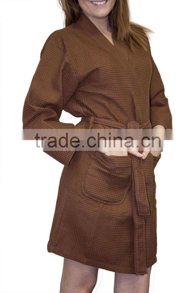 Women waffle spa bathrobe