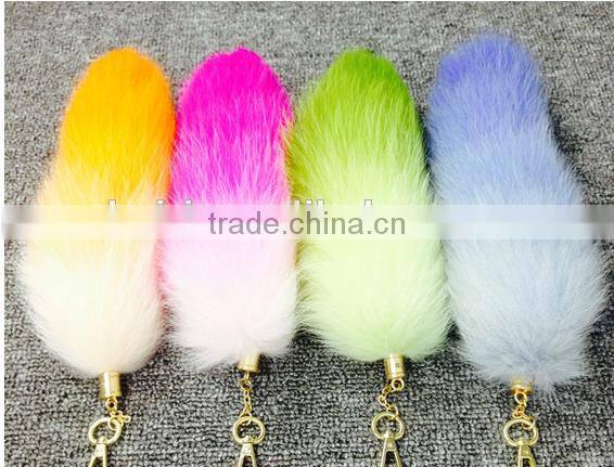 colorful fox fur keychains 100% real fox fur rehinstone tail bag pendants accessory