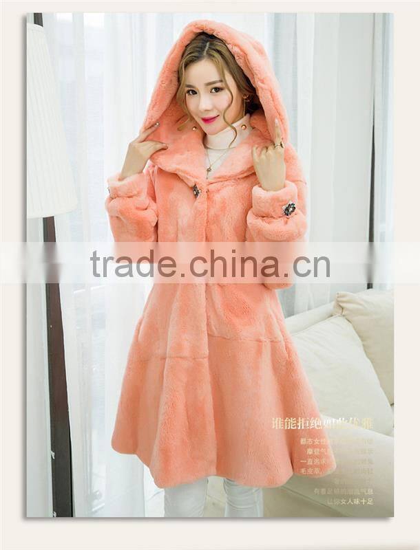 Professional winter warm fur jacket women Genuine leather real whole rabbit fur coat Lady Natural Rabbit Fur overcoat