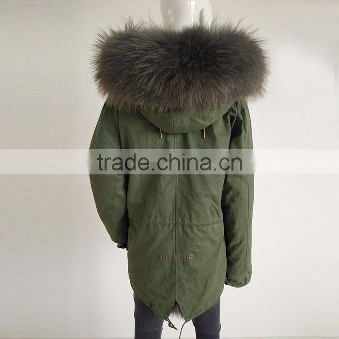 Myfur Winter Men's Fur Parka with Detachable Fur Lining and Raccoon Fur Hooded