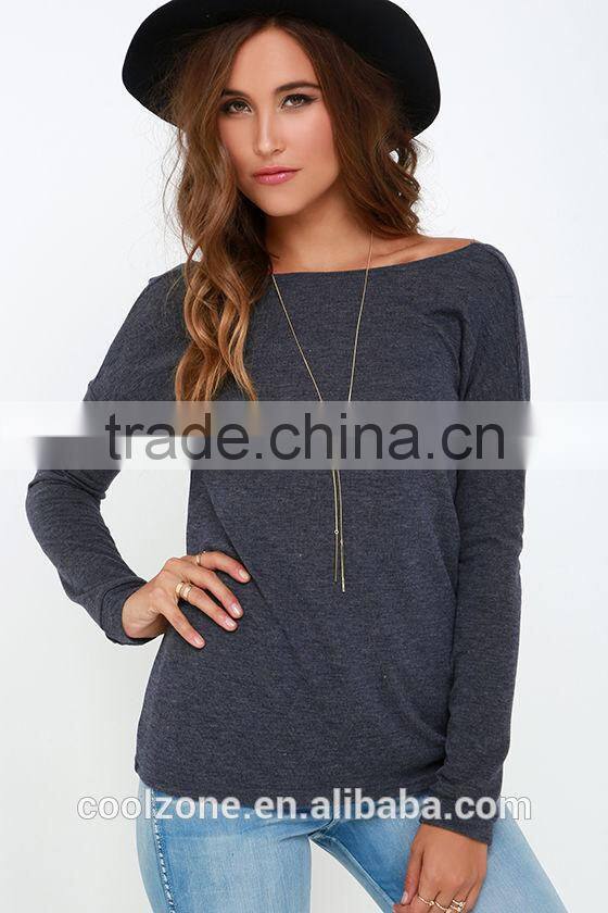 Round neck long sleeves backless knitted sweater woman sweater