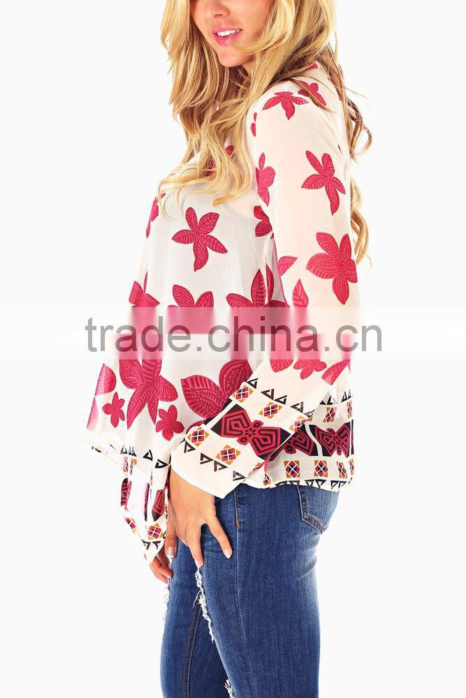 PINK FLOWER PRINTED CHIFFON MATERNITY CARDIGAN