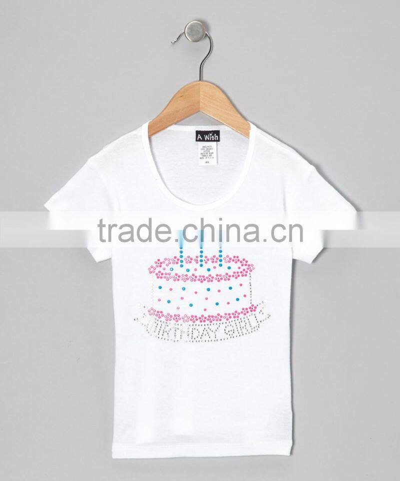 New Summer White Girl T Shirt With Birthday Cake Short Sleeve Casual Little Girls Tops Fancy Kids Clothing GT90423-12
