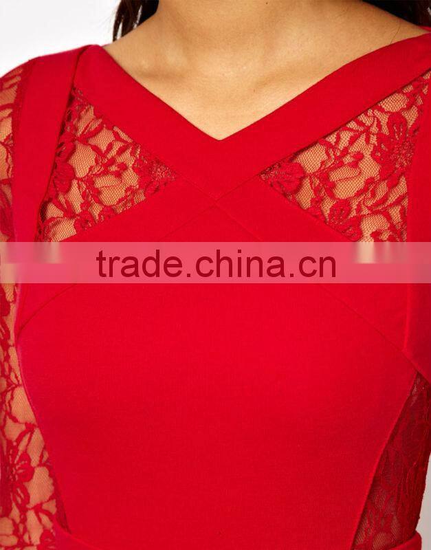 Body-Conscious Dress With Lace Inserts