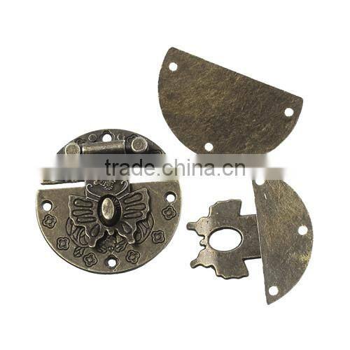 Antique Bronze Decorative Butterfly Pattern Clasp Round Jewelry Wooden Box Lock