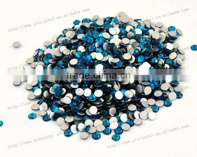 Round shape blue zircon color silver base crystal rhinestones flat back glass beads