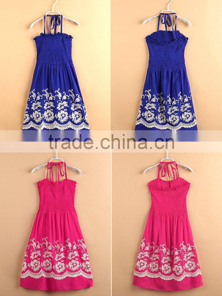 2014 new designed halter dresses girls embroidery dress wholesale