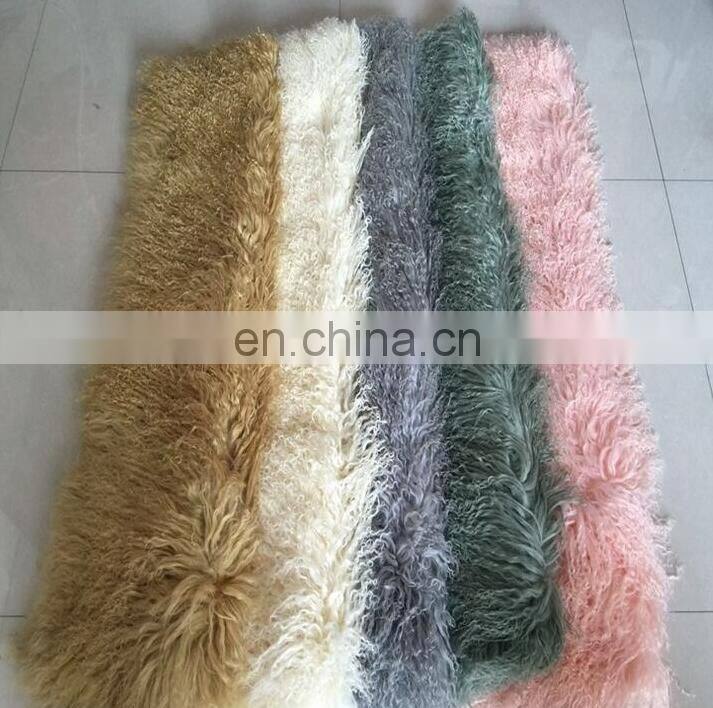 Factory wholesale long hair tanned real mongolian tibetan lamb fur plate