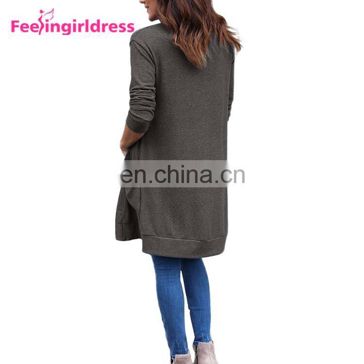 Autumn Long Sleeve Knitting Patterns Women Long Cardigan Sweater Coat
