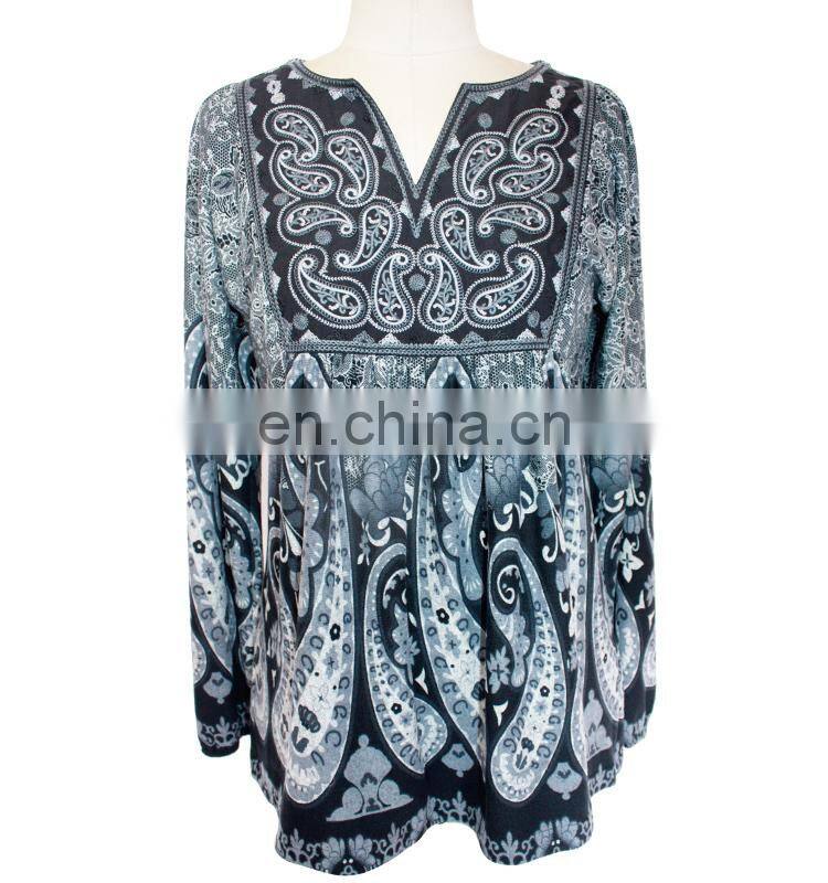 Front Embroidery and Paisley Print Komono Blouse For Women