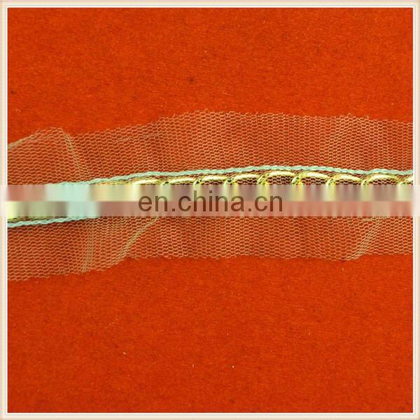 hot sale fashion tulle lace with gold metal chain for garment decorations
