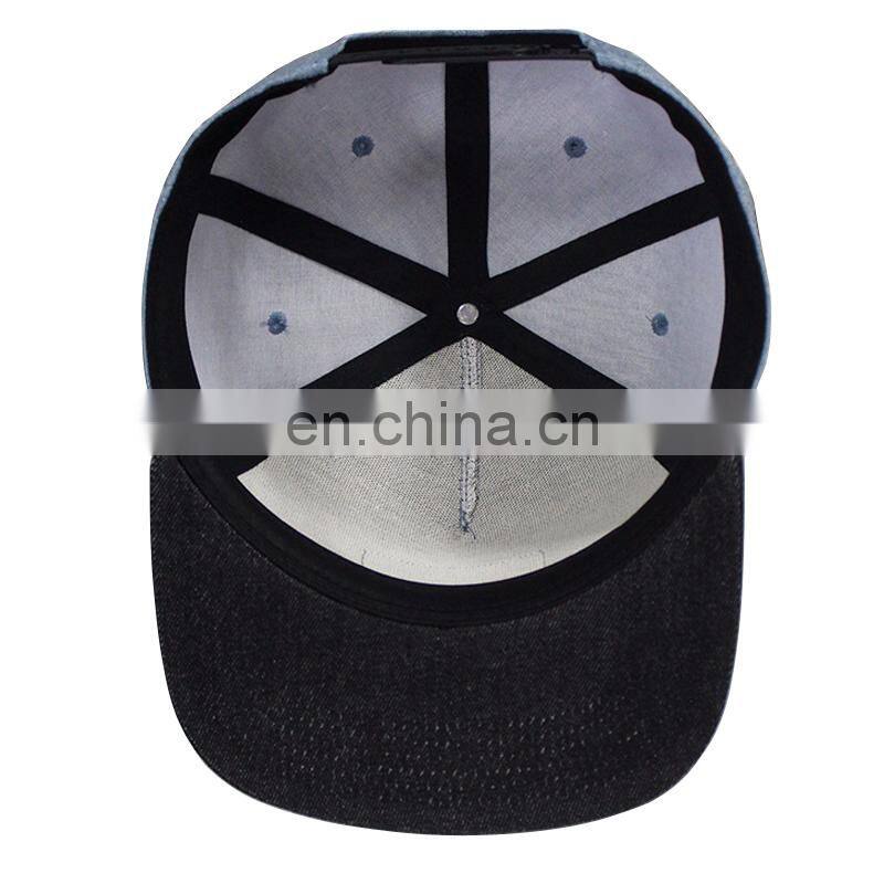 Wholesale 5 panel leather patch logo denim snapback cap