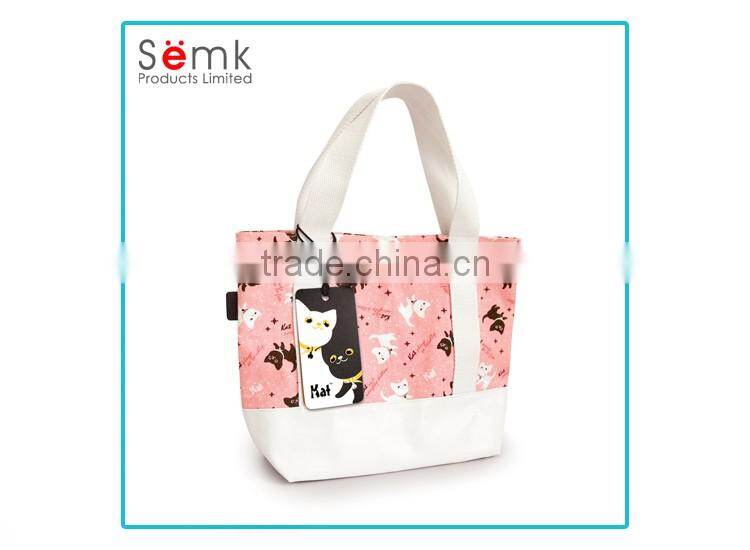 Fashion women beautiful pink full color printing non-woven neoprene tote bag