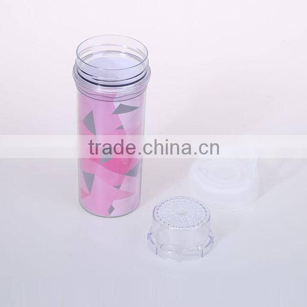 380ML double walls design Plastic sport water bottles with infuse
