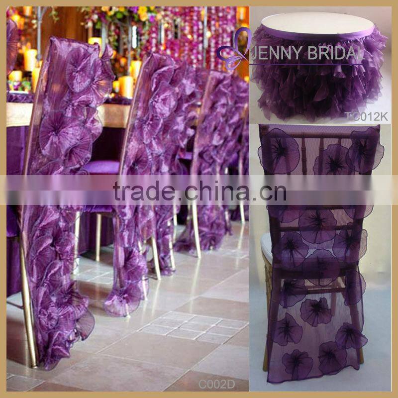 C002D popular custom organza purple wedding rosette chair cover
