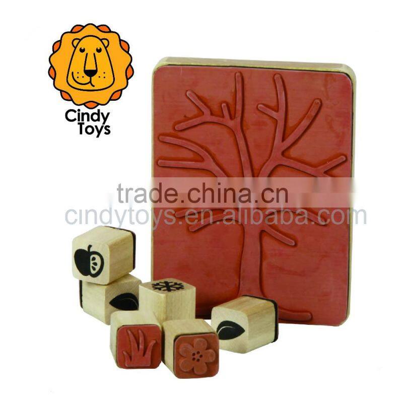 Wooden Rubber Stamp Apple Tree 7 pcs for kids