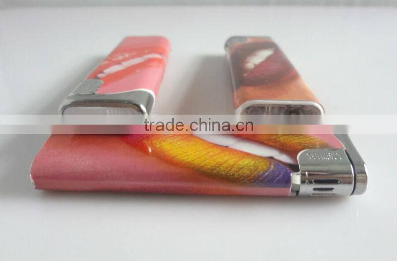 thin refillable cheap plastic cigarette lighter, electronic lighter with picture paper