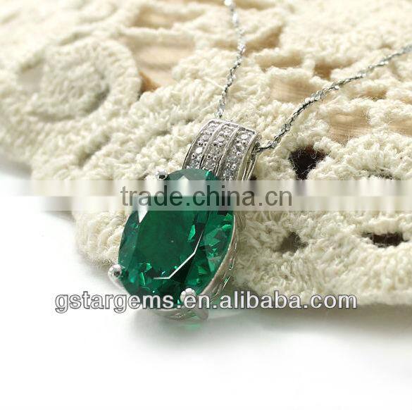 oval shape hand setting created emerald three row small stone 925 sterling silver pendant
