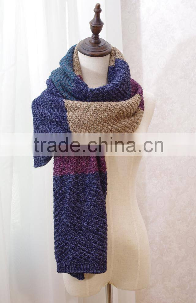 New Fashion Patchwork Wool Knitted Unisex Man Woman Winter Scarf