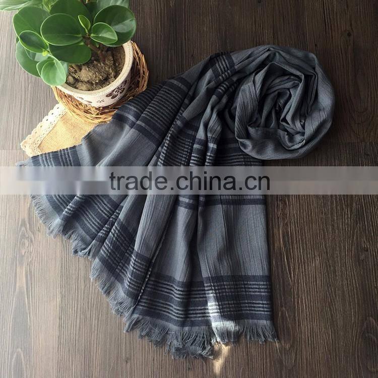 Fashion New Arrival Women Lady Long Plain Cotton Linen Striped Yarn Dyed Scarf