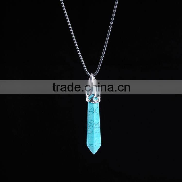 Wholesale Women Jewelry Fashion Gem Stone Pendant Turquoise Stone Bullet Necklace SMJ0112