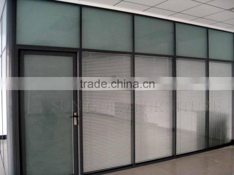 Latest model double glass partition sound proof partition wall with blind curtain inside ( SZ-WSP358)