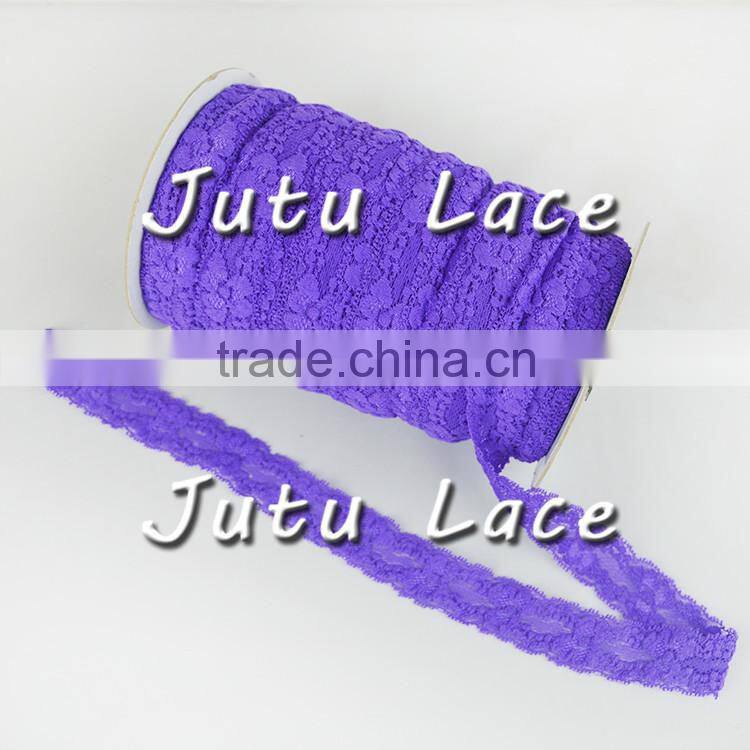 1" elastic lace ribbon, lace elastic by the yard - purple