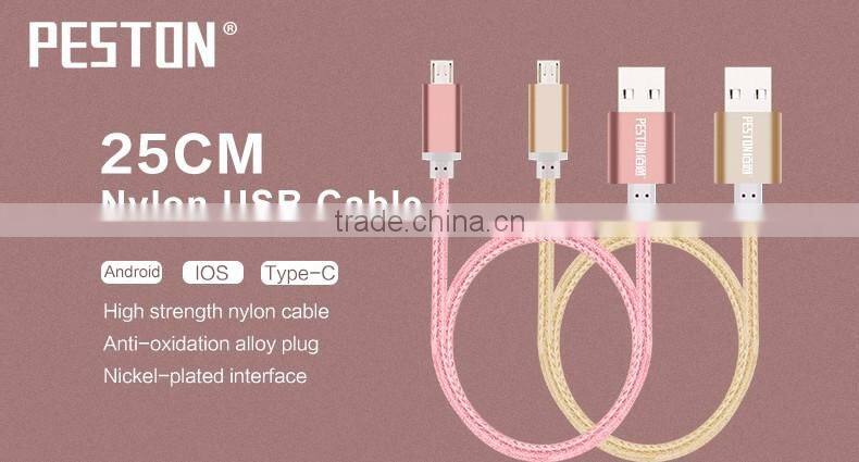 25CM Mini Nylon Metal Micro USB Cable Colorful Mobile Phone Cable for iPhone/Android/Type C