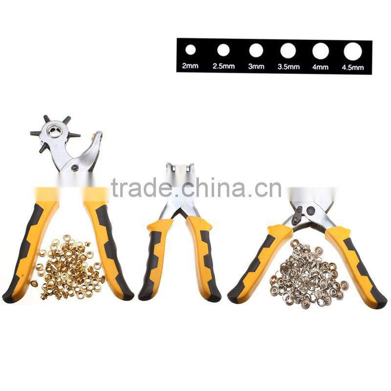 3pcs/set punch plier Duty Leather Hole Punch Hand Pliers Belt Holes Punches with 200pcs grommet setting tool kits AR-90