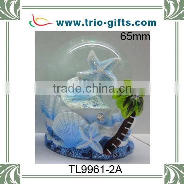 polyresin turtle snow globes 65mm blue pearlized finished