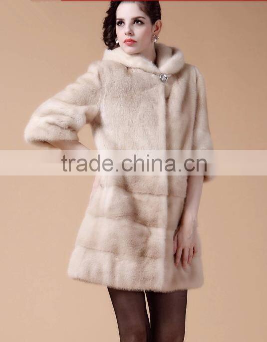 emk1450 beige mink fur coat with hood