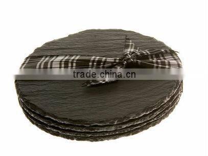 4pcs/set big round shaped slate tableware with ribbon packing