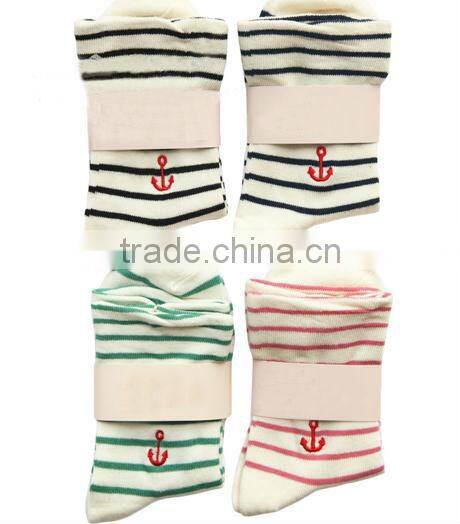 Anchor embroidery fringe ocean wind Navy cotton socks