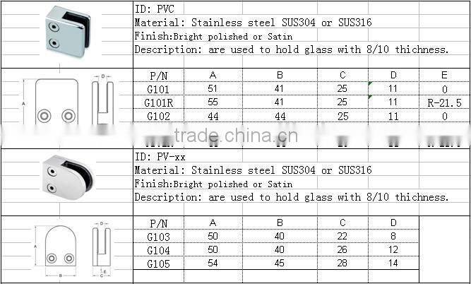 stainless 304/316 Pipe Glass Clamp glass holder for square post